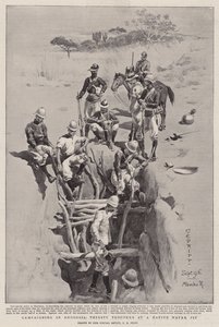 Campaña en Rodesia, soldados sedientos en un pozo de agua nativo de Charles Edwin Fripp